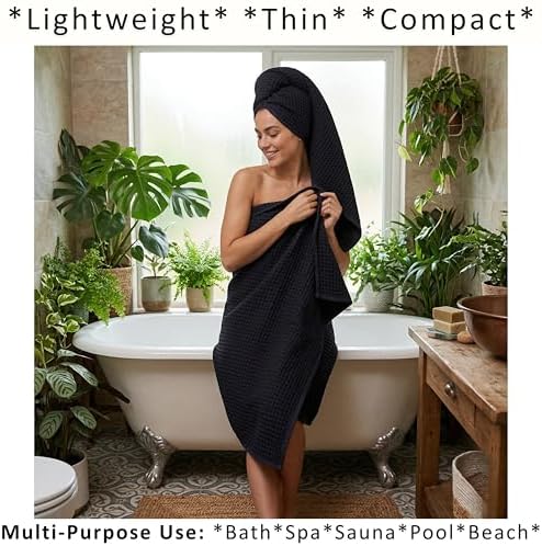 PÜSKÜL Natural 100% Turkish Cotton Waffle Bath Towels Set of 2, Extra-Large - Image 2