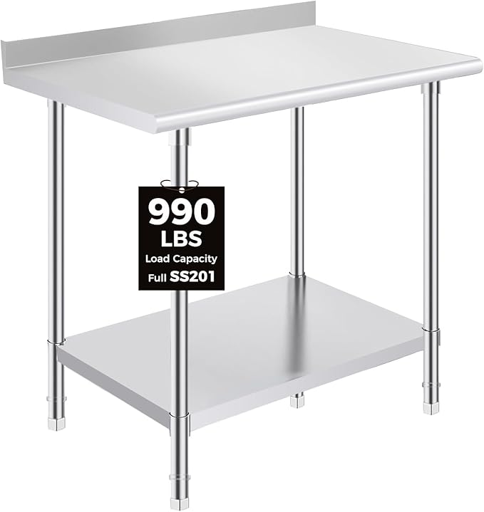 OSTBA Stainless Steel Table for Prep & Work 24x36 Inches with Backsplash, NSF Metal Commercial Heavy Duty Table with Adjustable Undershelf and Foot for Restaurant Kitchen Home and Hotel