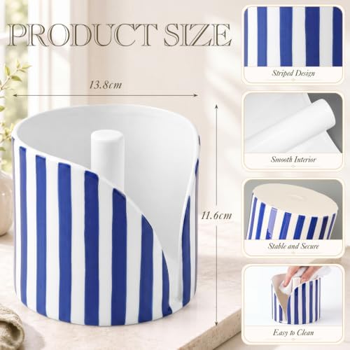 Hushee Blue Striped Ceramic Paper Towel Holder, Kitchen Countertop Stand - Image 3