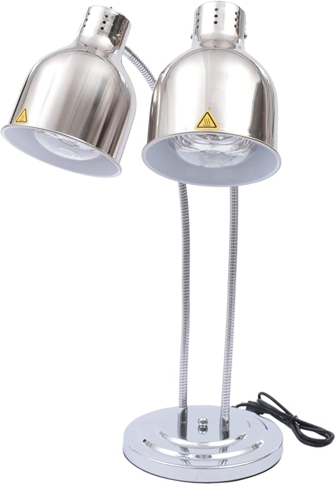 Food Heat Lamp Warmer Silver, 500W Double Bulbs Buffet Display Heating Preservation Light, Electric Portable Infrared Heating Lamp with 360°Adjustable Head (Silver Style2)