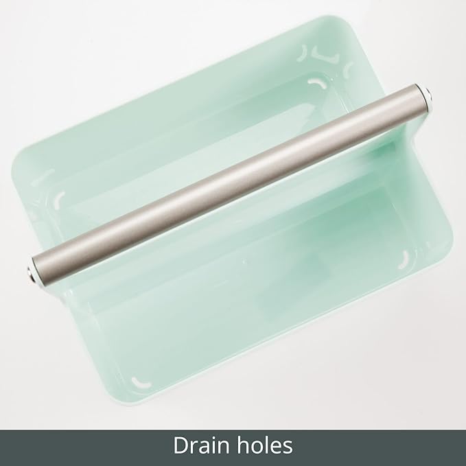mDesign Plastic Shower Caddy Storage Organizer Utility Tote, Divided Basket Bin - Metal Handle for Bathroom, Dorm, Kitchen, Holds Soap, Shampoo, Conditioner - Aura Collection - Mint Green/Satin