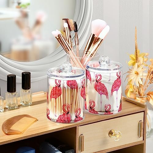 2 Pack Apothecary Jars Bathroom Pink Flamingo Qtip Holder Storage Canister - Image 6