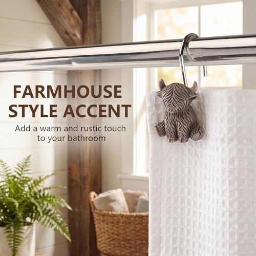 12 Pcs Highland Cow Shower Curtain Hooks, Vintage Resin Shower Curtain Hangers - Image 5