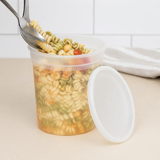 Plastic Food Storage Container with Lid, clean Round, 32 oz, Deli Container, Restaurant Grade. 24 SETS Microwave & Freezer Safe BPA-free Leakproof Meal Prep Soup Containers,