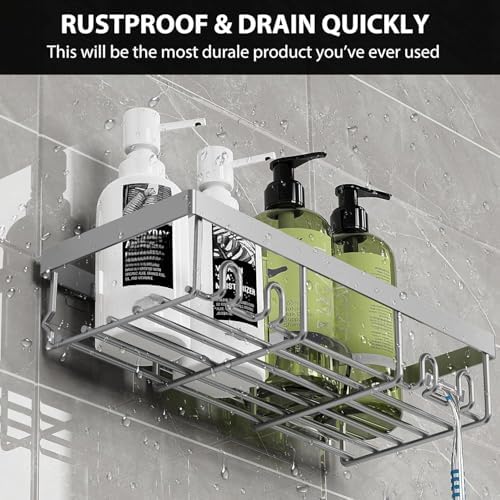 Moforoco Shower Caddy Shelf Organizer Rack, Self Adhesive Black Bathroom - Image 3