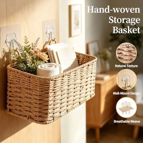 Woven Wall Baskets Set of 3, Boho Wicker Hanging Organizer 3 Sizes - Image 6