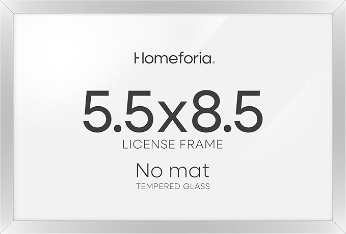 Homeforia 5.5 x 8.5 Business License Frame Silver, High End Metal 5.5x8.5 Certificate Frame, 8.5x5.5 Document Frames for Wall or Tabletop, 5.5 by 8.5 Picture Frames, Tempered Glass, Wall Kit, Set of 1