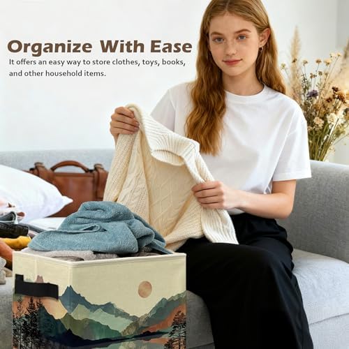 Boho Sun Mountain Forest Storage Box Bins, Mid Century Modern Abstract Boho - Image 5