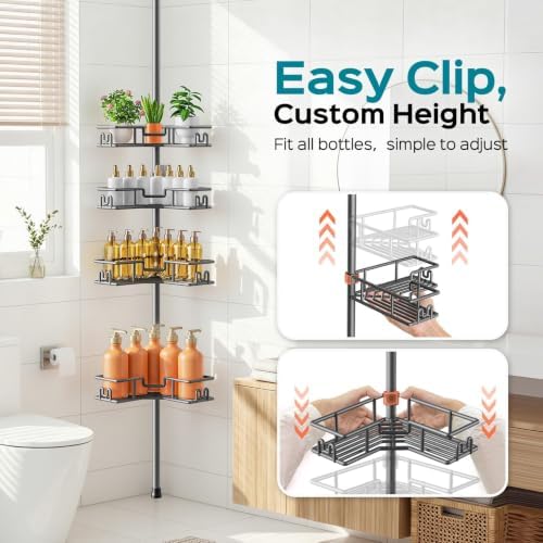 HAMITOR Adjustable Bathroom Storage, 4-Tier Tension Pole Shower Caddy - Image 6