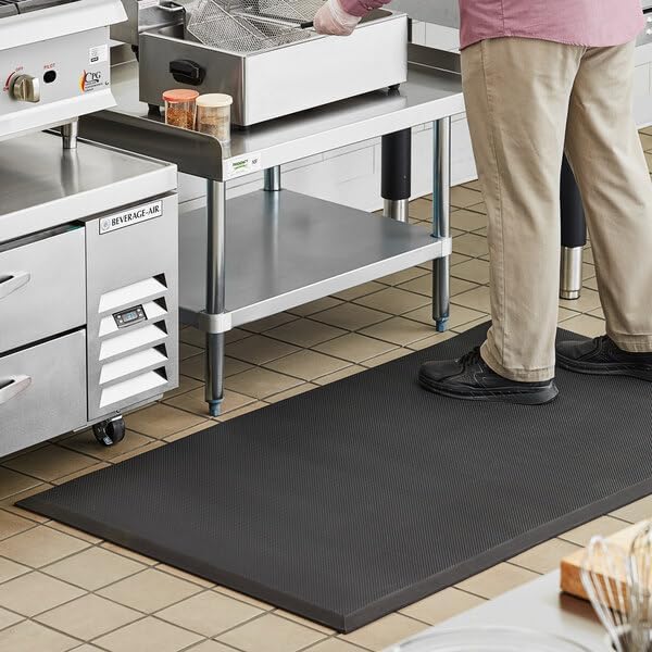 Anti-Fatigue Floor Mat, 3' x 5', 3/4" Thick, Black, Grease-Resistant Nitrile Rubber, Non-Slip