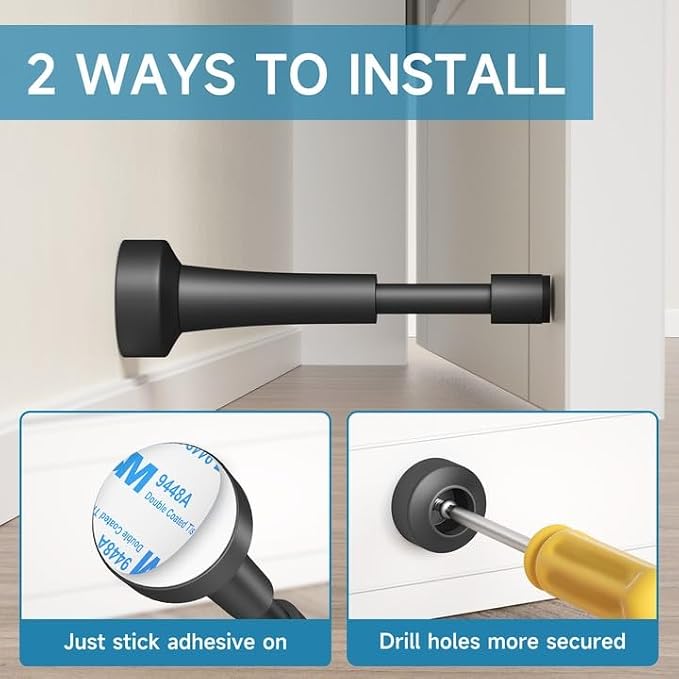 2PCS Black Door Stoppers for Wall, Spring Door Stop for Bottom of Door | 4.33 - Image 4