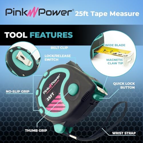 Pink Power 25 ft Blue Tape Measure - Image 2
