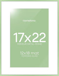Homeforia 17x22 Picture Frame Sage Green, High End Metal 17x22 Poster Frames with Mat 12x18 Photo, 17 x 22 Sage Green Frame Matted to 12 by 18 Art, 22x17 Thin Frame, Tempered Glass, Wall Kit, Set of 1