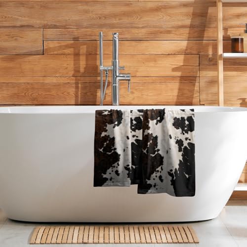 Cow Fur Texture Hand Towels 2 Pack 28x14 Inch White Black Brown Animal Skin - Image 7