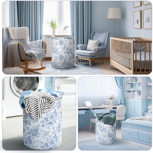 CroBlissful 2 Pcs Blue Floral Laundry Basket Large Foldable Nursery Laundry - Image 5