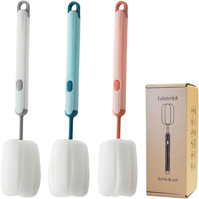 Bottle Brush Long Handle Cup Cleaner Brush Sponge Bottle Scrubber Detachable by Unknown
