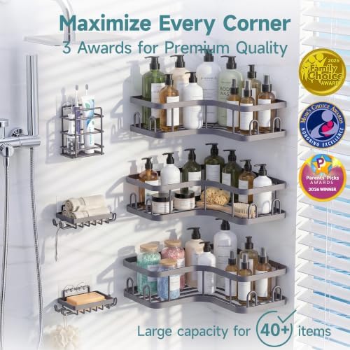 Veken Large Capacity Corner Shower Caddy 6-Pack, Advanced Rustproof Design - Image 2