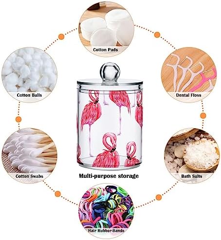2 Pack Apothecary Jars Bathroom Pink Flamingo Qtip Holder Storage Canister - Image 4