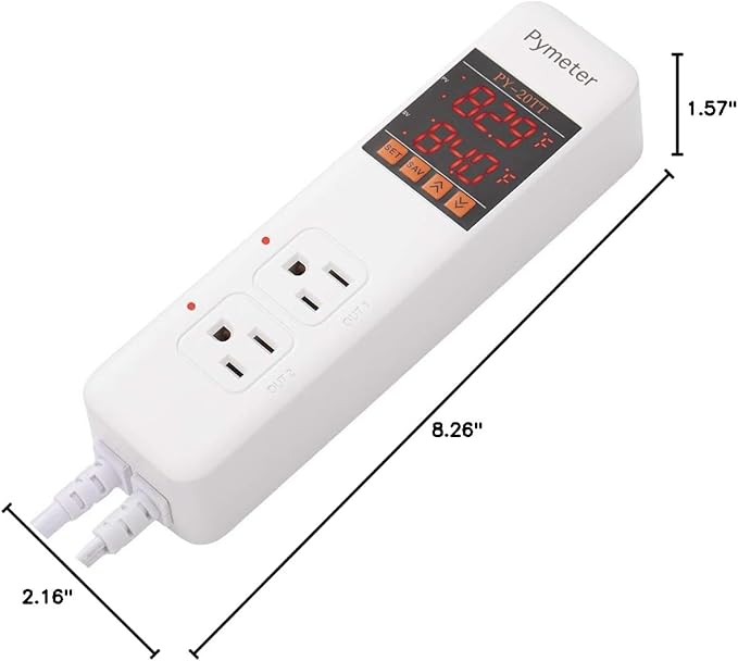 2 in 1 Digital Temperature Controller Dual Outlet Heat Mat Thermostat Reptile Greenhouse Heater Home Brewing Freezer Cooling Heating Pad Control 16A 1920W