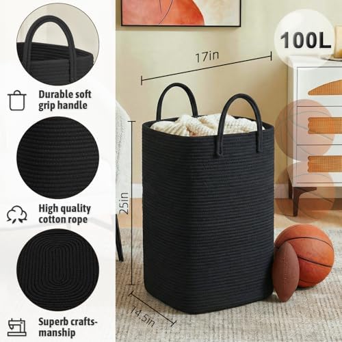 Artfeel Laundry Basket, Woven Cotton Rope Laundry Hamper, 100L Versatile Storage - Image 2