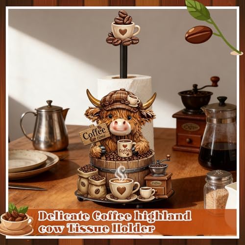 Chunful Coffee Highland Cow Paper Towel Holder Coffees Kitchen Decor Farmhouse - Image 2