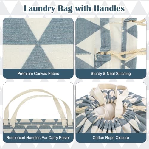 Canvas Laundry Bag with Handles & Drawstring 30"Wx35"H, L+ Gray Triangle - Image 4