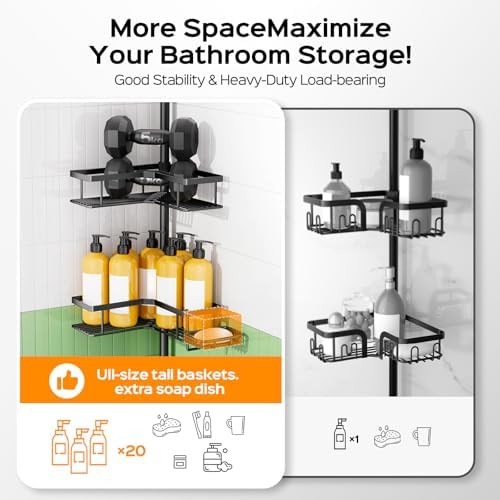HAMITOR Shower Caddy Tension Pole: Corner Bathroom Organizer - Image 5