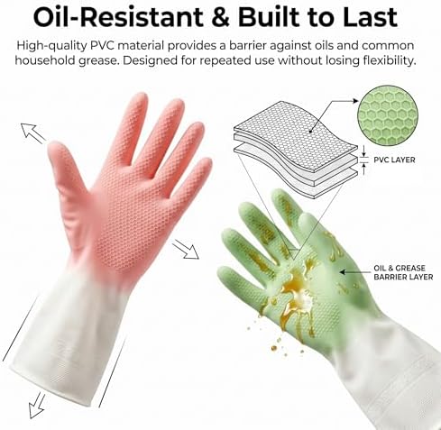 Cleaning Gloves 2 Pairs Medium, Reusable Rubber Dishwashing Kitchen Women - Image 4