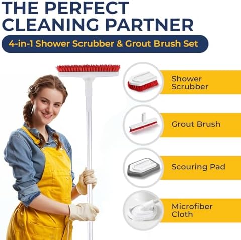 Shower Scrubber with Long Handle, Stiff Bristles Grout-Brush, Tub Scrub-Brush - Image 2