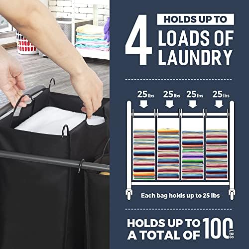 STO STO Laundry Sorter 4 Section, 4 Bag Clothes Hamper, Rolling Laundry Cart - Image 4