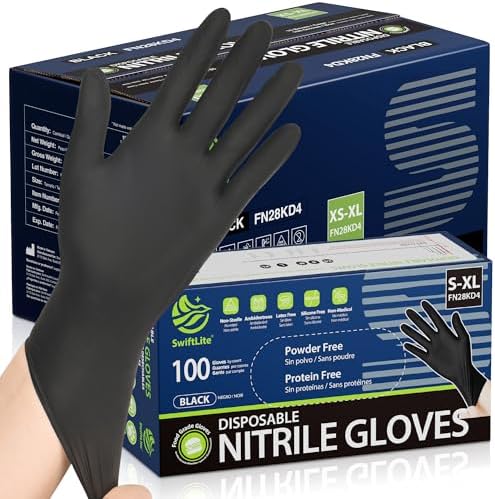 SWIFTLITE Black Nitrile Gloves Disposable Latex Free, Food Safe by SWIFTLITE