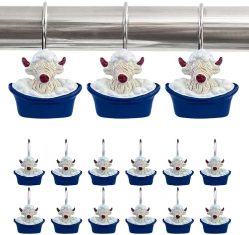 12 Pcs Funny Theme Highland Cow Shower Curtain Hooks by Unknown