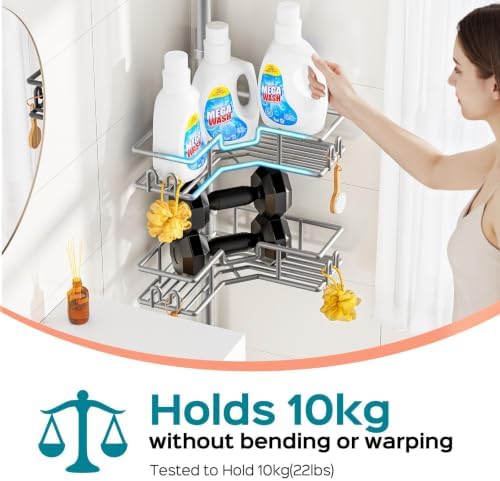 HAMITOR Corner Shower Shelves, 4-Tier Metal Tension Pole Caddy - Image 5
