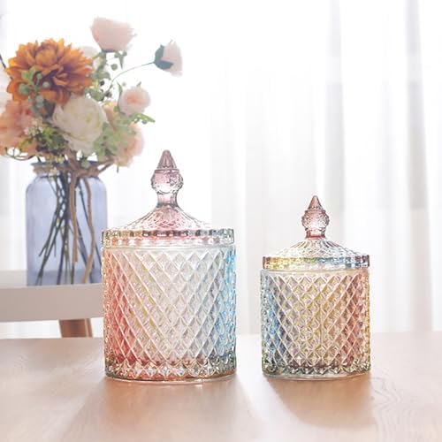 20 oz Colorful Glass Jar With Lid Candy Cookie Jars Jewelry Box Buffet Dish - Image 4