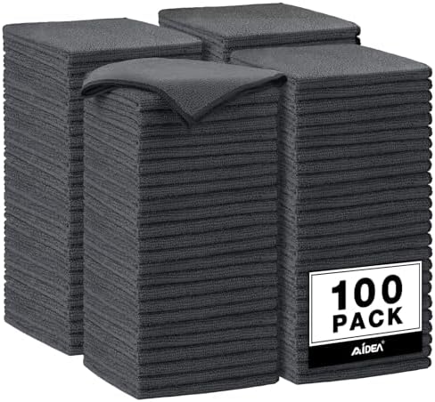 AIDEA Microfiber Cleaning Cloth Grey 100PK, Microfiber Towels 11.5"×11.5" by AIDEAHOME