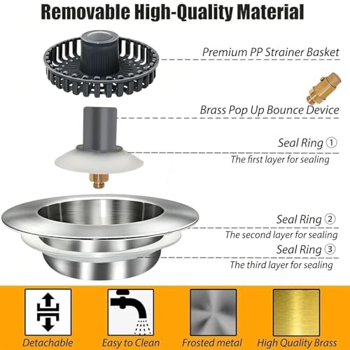 Anlige Kitchen Sink Drain Strainer, 3 in 1 Pop Up Kitchen Sink Stopper - Image 6