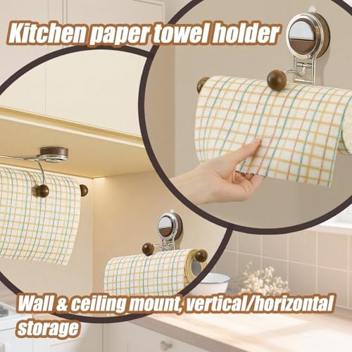 Suction Cup Paper Towel Holder Under Cabinet, Metal No Drilling Stick On Paper - Image 3