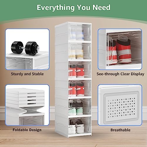 Shoe Storage Organizer Box 6-Tier Foldable Collapsible Stackable Shoe Rack Bins - Image 5