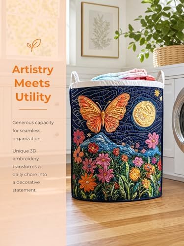 Quilted Laundry Basket with Handles, Boho Floral Quilted Storage Hamper - Image 5