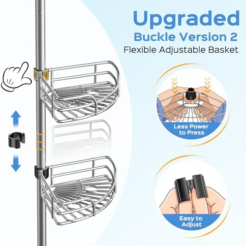 HAMITOR Corner Shower Caddy Tension Pole, Space-saving Bathtub Shelves - Image 6