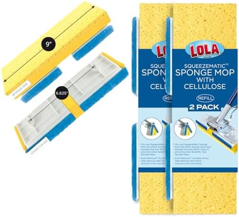 LOLA Cellulose SqueezeMatic Butterfly Sponge Mop Refill, 2 Pack, Floor Cleaning by LolaProducts