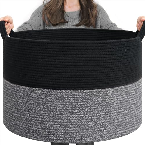 INDRESSME XXXLarge Woven Rope Blanket Basket Living Room Black Grey by INDRESSME