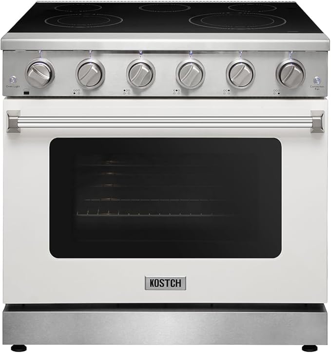 KOSTCH 36 inch Professional Electric Range with 5 Heating Elements Cooktop, 6.0 Cu. Ft. Convection Oven Capacity,Electric Stove Smooth Glass Top, in Stainless Steel KOS-36RE06H (White)