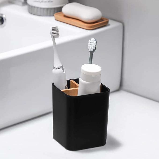 Bamboo Toothbrush Holder for Bathrooms Toothpaste Organizer - Image 3