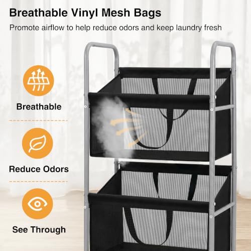 STO STO 3-Tier Vertical Rolling Laundry Hamper, Removable Bags - Image 6