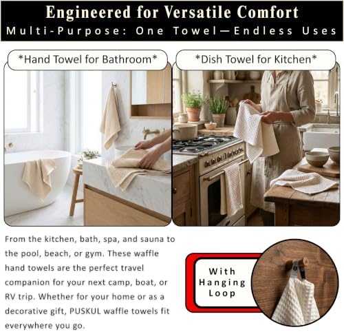 PÜSKÜL Natural 100% Turkish Cotton Waffle Hand and Kitchen Towels Set of 3 - Image 6
