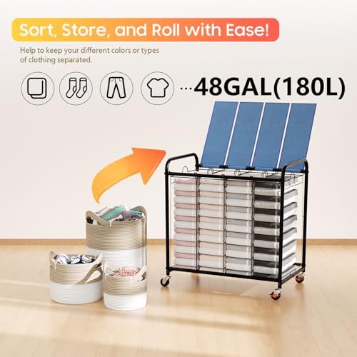 Laundry Sorter 4 Sections 48 Gal, Rolling Laundry Basket - Image 6