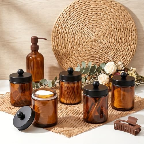 Accguan 6Pack Amber Apothecary Jars Bathroom Vanity Storage Organizer Set - Image 5