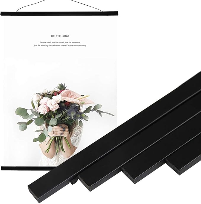 Miaowater 2 Pack Magnetic Poster Frame Hanger,24x36 24x32 24x18 Light Wood Wooden Magnet Frames Hangers for Photo Picture Art Canvas Print Artwork Wall Hanging Black 24''