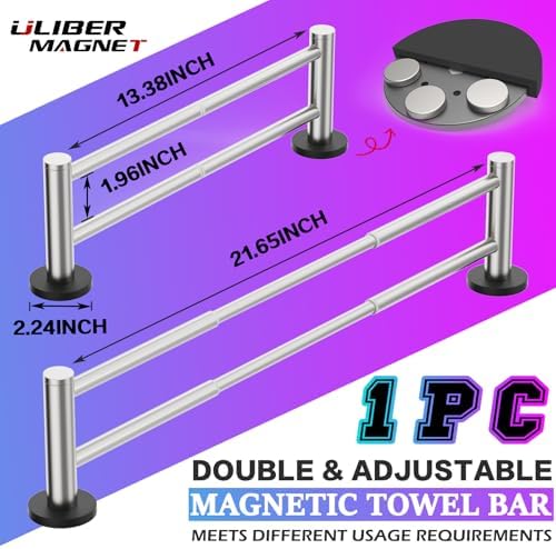 ULIBERMAGNET Magnetic Double Towel Bar, Adjustable Silver Heavy Duty Towel - Image 2
